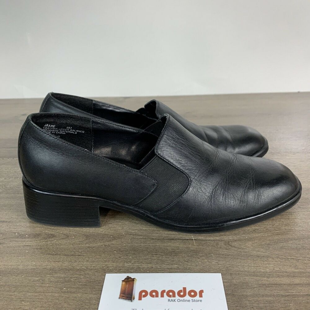 Croft & Barrow Jamie Womens 9.5 M Loafers Leather Shoes Black Slip On Low Heel
